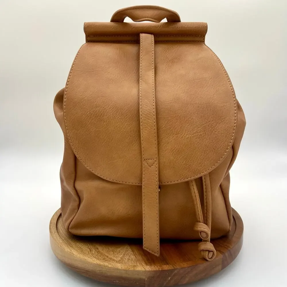 Antik Kraft Stephanie Backpack Tan Vegan Leather Bucket Crossbody Bag Top Handle - Picture 1 of 15